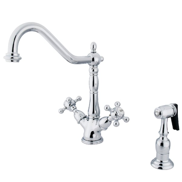 KS1231BXBS 2-Handle Kitchen Faucet W/Brass Sprayer & 8" Plate, Chrome